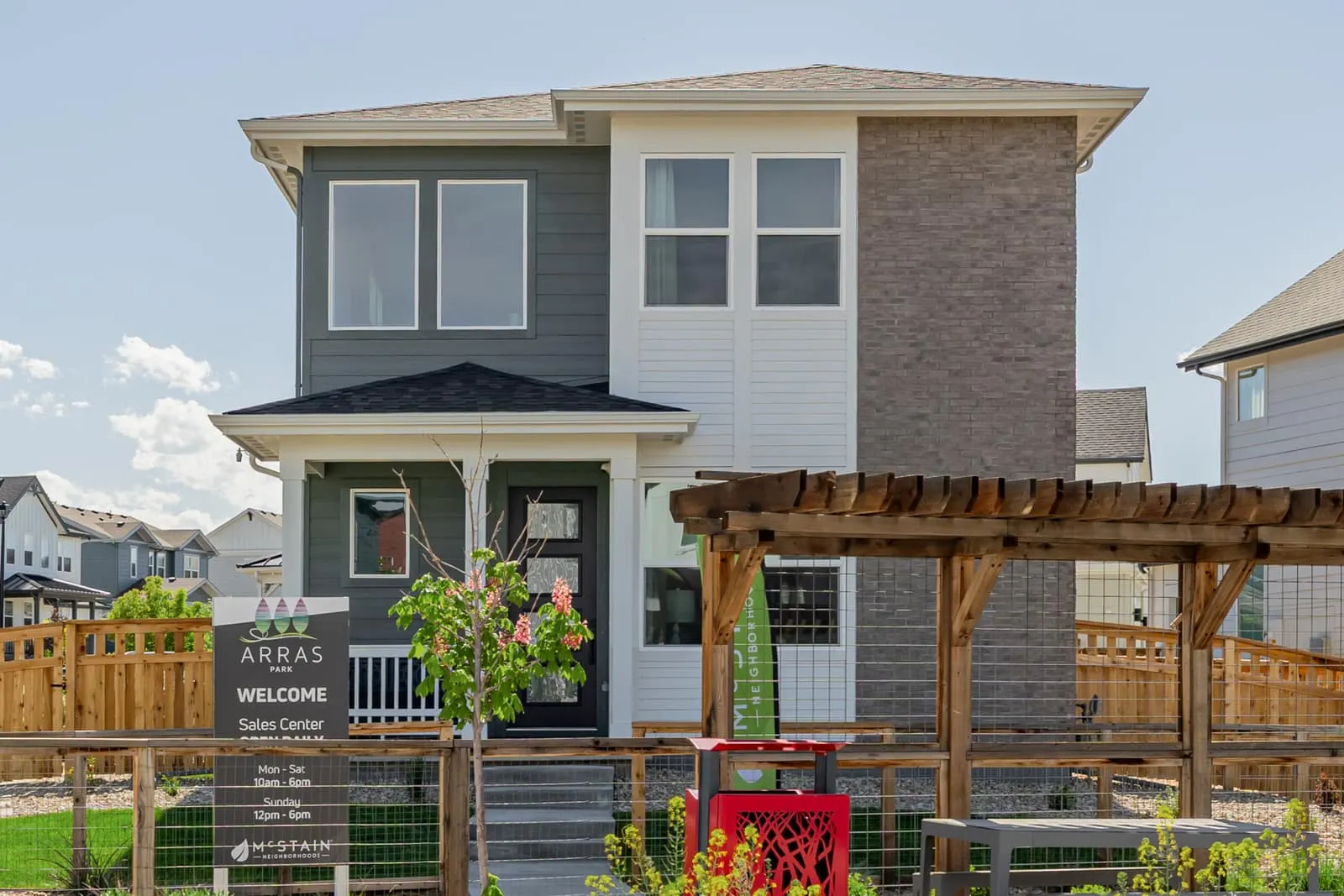Two-story home and landscaped garden at Arras Park in Thornton, CO 80229
