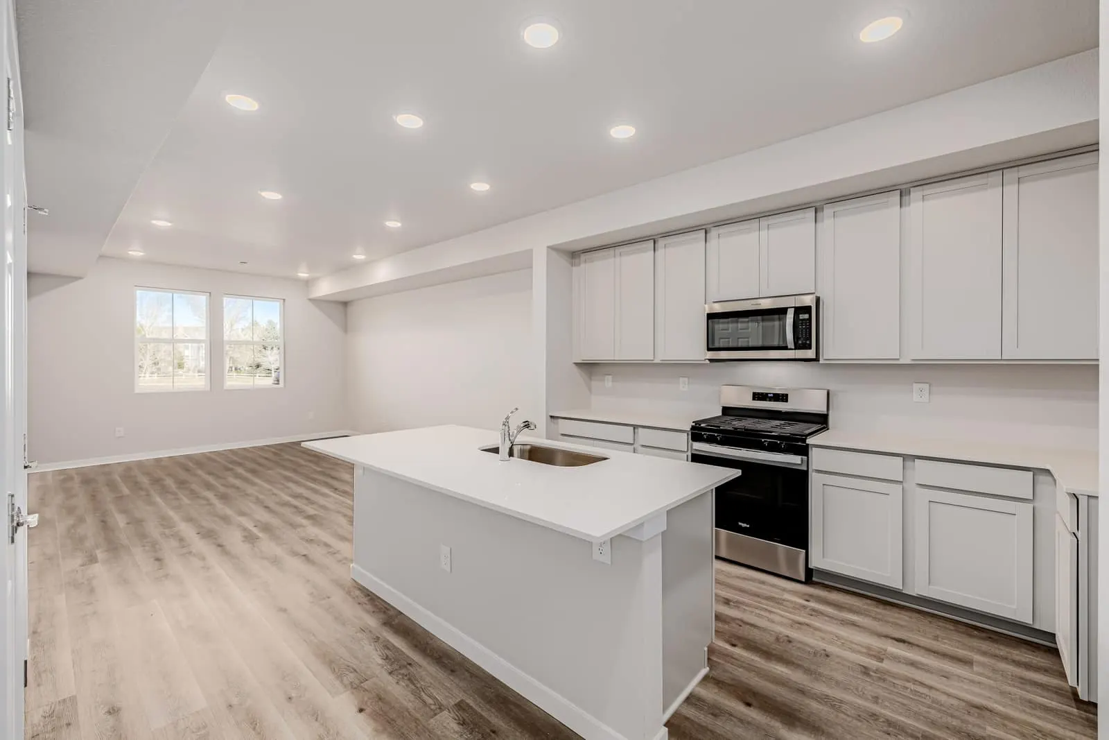 Kitchen overlooking the living area at 2889 E 103rd Drive in Arras Park, Thornton, Colorado