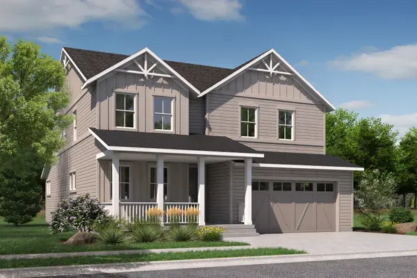 Vista home exterior, Farmhouse Elevation at Arras Park